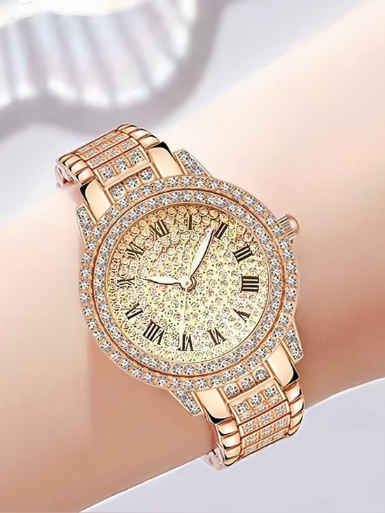 Gold Crystal Pavé Watch and Cuff Bracelet Set main image 4